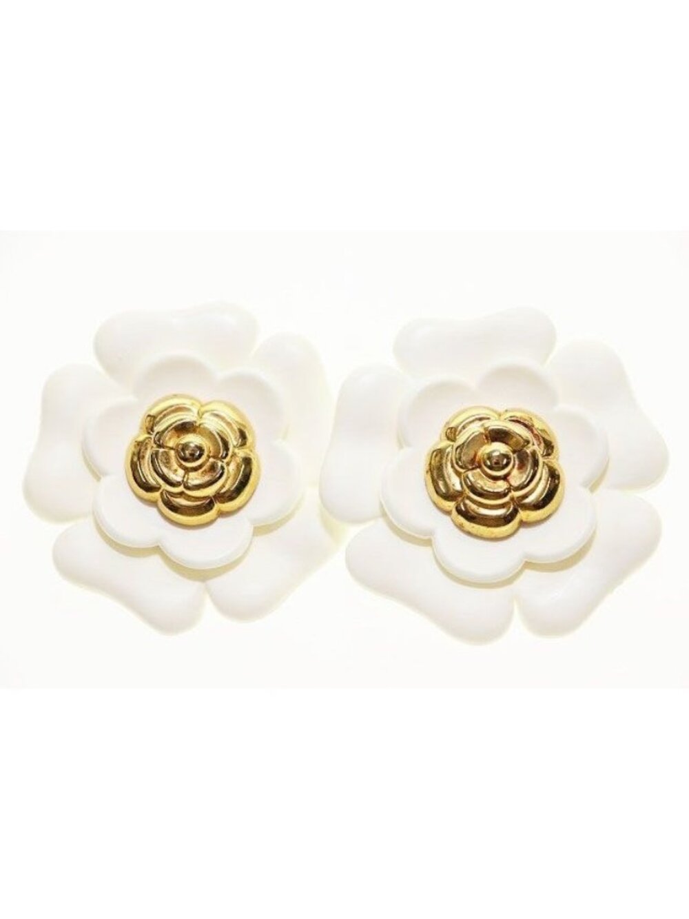 Chanel Camellia Earrings Flower Motif Vintage White Gold